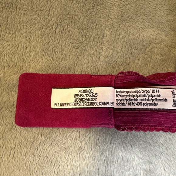 Victorias Secret Dream Angels Push Up Without Padding Maroon Red Lace Bra 34D - Picture 6 of 8